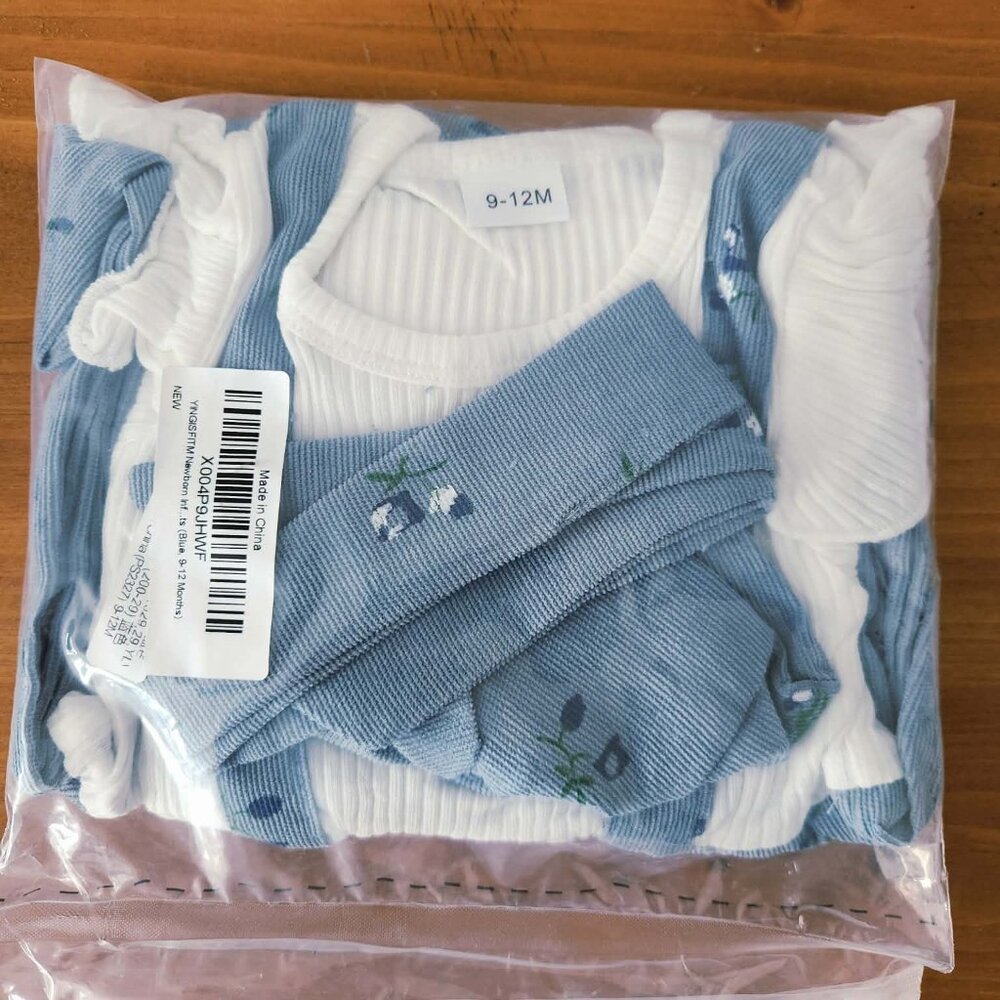 NWT 9-12m Blue Floral Long Sleeve Romper w/Bow